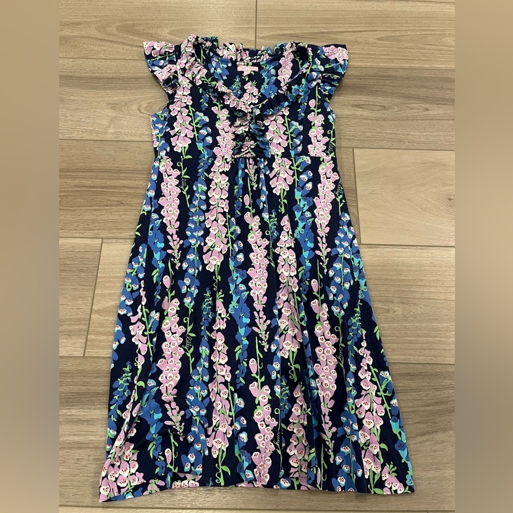 Lily Pulitzer Clare Floral Ruffle Silk Cotton Blend Dress Size M